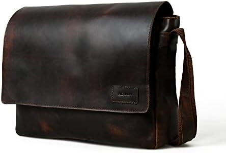 ADYAN Vintage Full Grain leather crossbody bags for men - 14 Inch laptop Crossbody bag with Adjustable Shoulder Strap