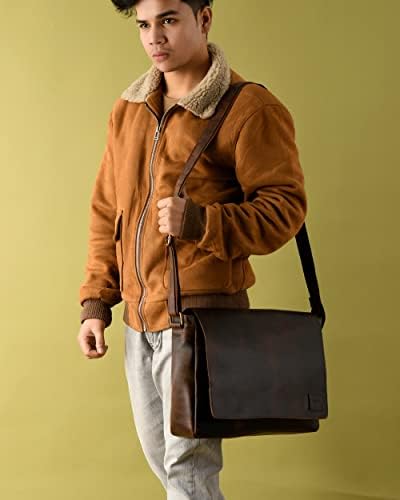 ADYAN Vintage Full Grain leather crossbody bags for men - 14 Inch laptop Crossbody bag with Adjustable Shoulder Strap