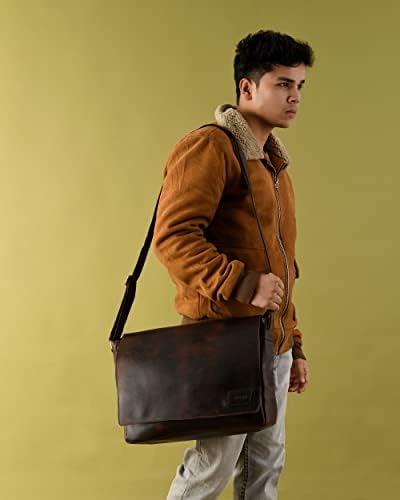 ADYAN Vintage Full Grain leather crossbody bags for men - 14 Inch laptop Crossbody bag with Adjustable Shoulder Strap