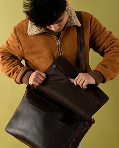 ADYAN Vintage Full Grain leather crossbody bags for men - 14 Inch laptop Crossbody bag with Adjustable Shoulder Strap