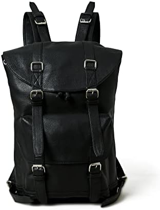 ADYAN Full Grain Soft Leather Backpack for Men- Draw string flap closure With Adjustable Back Shoulder Strap Bag (Black)