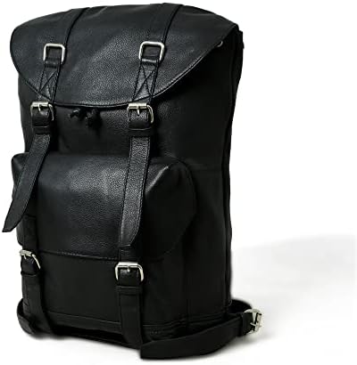 ADYAN Full Grain Soft Leather Backpack for Men- Draw string flap closure With Adjustable Back Shoulder Strap Bag (Black)