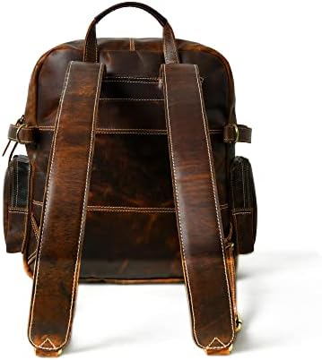 ADYAN Vintage Full Grain Leather 14-Inch Laptop Backpack for Men with Adjustable Shoulder Strap Metal Zip Closure Work Bag (Brown)
