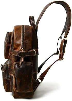 ADYAN Vintage Full Grain Leather 14-Inch Laptop Backpack for Men with Adjustable Shoulder Strap Metal Zip Closure Work Bag (Brown)