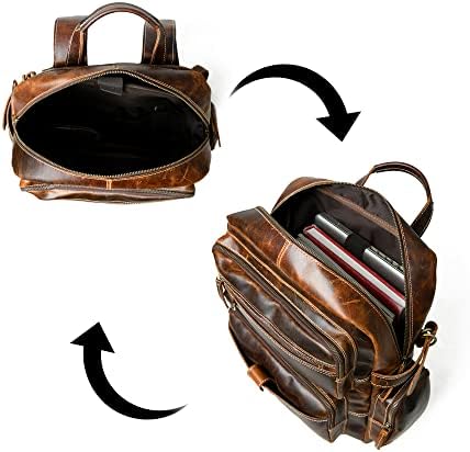 ADYAN Vintage Full Grain Leather 14-Inch Laptop Backpack for Men with Adjustable Shoulder Strap Metal Zip Closure Work Bag (Brown)