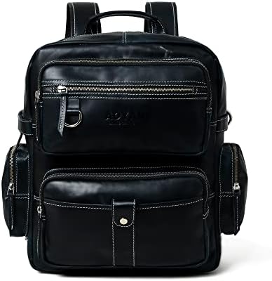 ADYAN Vintage Full Grain Leather 14-Inch Laptop Backpack for Men with Adjustable Shoulder Strap Metal Zip Closure Work Bag (Black)