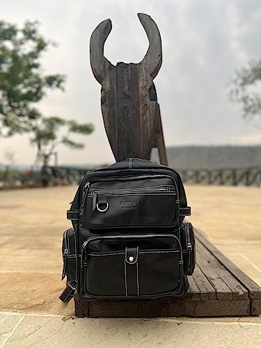 ADYAN Vintage Full Grain Leather 14-Inch Laptop Backpack for Men with Adjustable Shoulder Strap Metal Zip Closure Work Bag (Black)