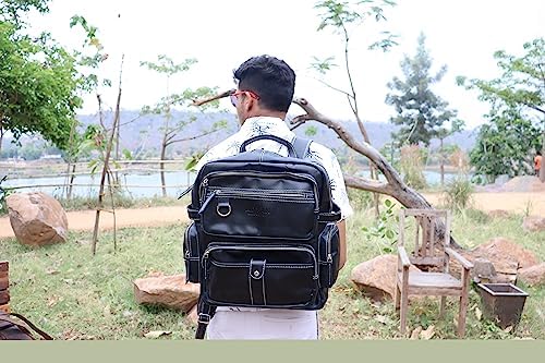 ADYAN Vintage Full Grain Leather 14-Inch Laptop Backpack for Men with Adjustable Shoulder Strap Metal Zip Closure Work Bag (Black)
