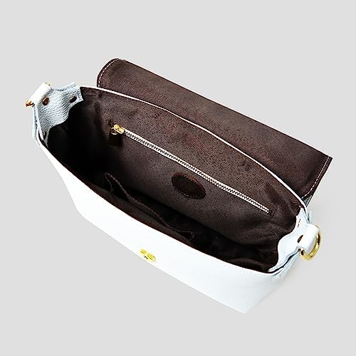 ADYAN Handmade White Leather Crossbody Purses for Women Vegetable Tanned Crossbody Bag