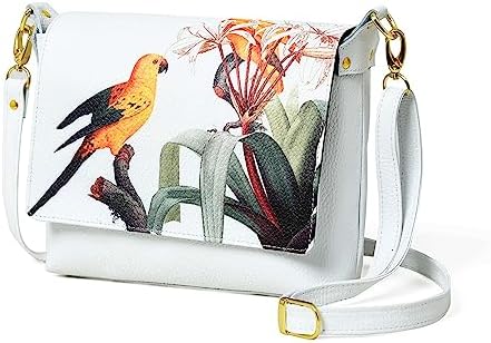 ADYAN Handmade Soft Leather Crossbody Bag for Women with Floral Bird Design Sling Bags Ideal for Daily use, Shopping and Casual (White)