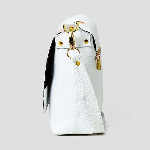 ADYAN Handmade Soft Leather Crossbody Bag for Women with Floral Bird Design Sling Bags Ideal for Daily use, Shopping and Casual (White)