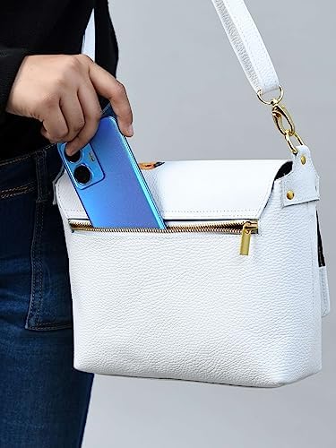 ADYAN Handmade Soft Leather Crossbody Bag for Women with Floral Bird Design Sling Bags Ideal for Daily use, Shopping and Casual (White)