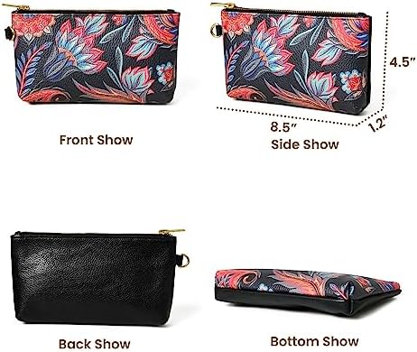 ADYAN Handmade Full Grain Soft Leather Floral Printed Shoulder Tote Bag for Women (Black)