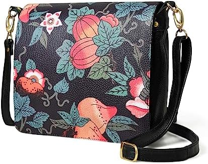 ADYAN Handmade Black Leather Crossbody Bag Vegetable Tanned Leather Crossbody Purse for Women