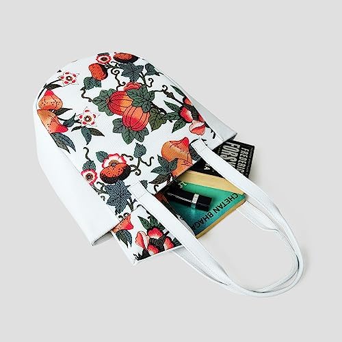 ADYAN Handmade Leather Floral Printed Shoulder Tote Bag for Women (White)