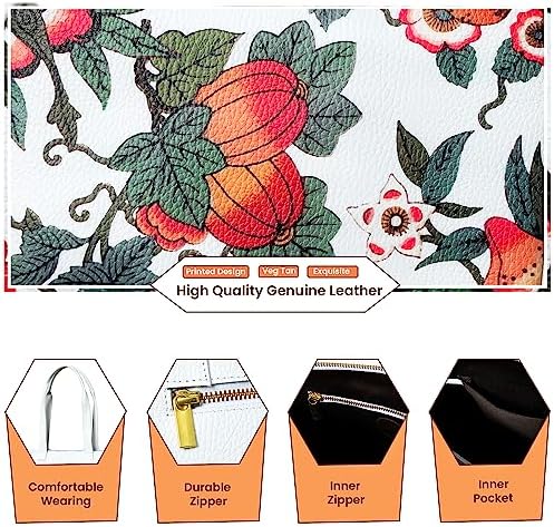 ADYAN Handmade Leather Floral Printed Shoulder Tote Bag for Women (White)