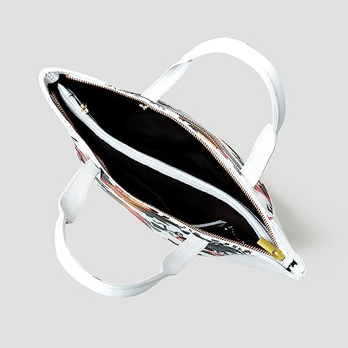 ADYAN Handmade Leather Floral Printed Shoulder Tote Bag for Women (White)