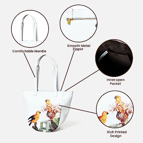 ADYAN Handmade Soft Leather Tote Bag for Women with Purse Shoulder Bags for Work Shopping and Travel (White)