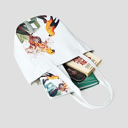 ADYAN Handmade Soft Leather Tote Bag for Women with Purse Shoulder Bags for Work Shopping and Travel (White)