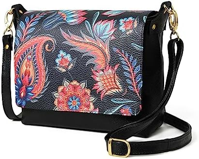 ADYAN Leather Crossbody Bag for Women’s – Leather Vegetable Tanned Crossbody Handbag with Brass Zipper Closure Purses for Women (Black & Multicolored