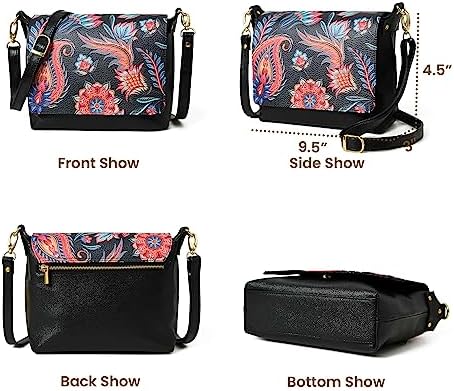 ADYAN Leather Crossbody Bag for Women’s – Leather Vegetable Tanned Crossbody Handbag with Brass Zipper Closure Purses for Women (Black & Multicolored
