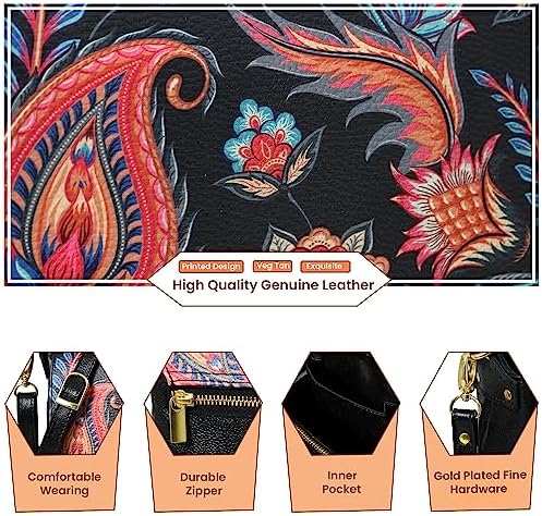 ADYAN Leather Crossbody Bag for Women’s – Leather Vegetable Tanned Crossbody Handbag with Brass Zipper Closure Purses for Women (Black & Multicolored