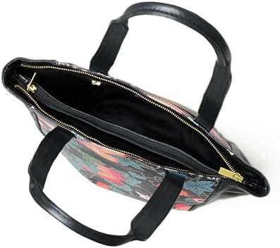 ADYAN Handmade Full Grain Veg Tan Soft Leather Floral Printed Shoulder Tote Bag for Women (Black)