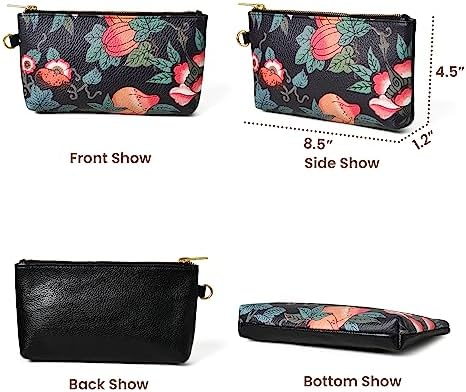 ADYAN Handmade Full Grain Veg Tan Soft Leather Floral Printed Shoulder Tote Bag for Women (Black)