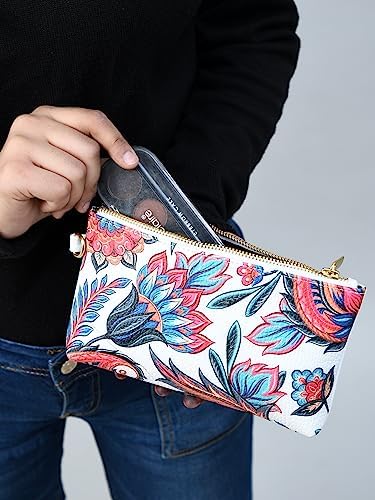 ADYAN Handmade Full Grain Soft Leather Floral Printed Shoulder Tote Bag for Women (White)