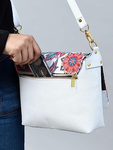 ADYAN Women's Handmade White Crossbody Shoulder handbags with Strap Vegetable Tanned Crossbody Bag Leather
