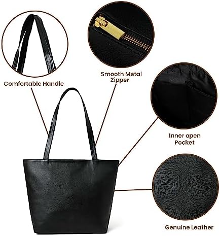 ADYAN Full Grain Buffalo Leather Office Shoulder Bag | Handbag Purse for Women (Black)