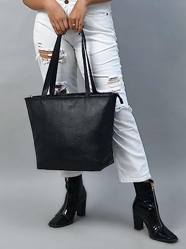 ADYAN Full Grain Buffalo Leather Office Shoulder Bag | Handbag Purse for Women (Black)