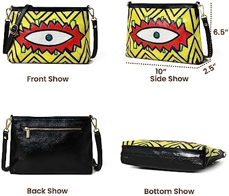 ADYAN Leather Crossbody Bag for Women Handpainted Full Grain Leather Sling Bag For Girls Braided Adjustable & Detachable Strap Pefect Shoulder Bag for Travel College Office & Gift (Black_Yellow)