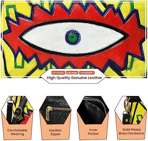 ADYAN Leather Crossbody Bag for Women Handpainted Full Grain Leather Sling Bag For Girls Braided Adjustable & Detachable Strap Pefect Shoulder Bag for Travel College Office & Gift (Black_Yellow)