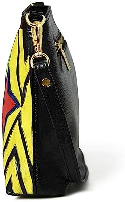 ADYAN Leather Crossbody Bag for Women Handpainted Full Grain Leather Sling Bag For Girls Braided Adjustable & Detachable Strap Pefect Shoulder Bag for Travel College Office & Gift (Black_Yellow)