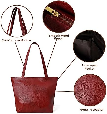 ADYAN Full Grain Buffalo Leather Office Shoulder Bag | Handbag Purse for Women (Maroon)