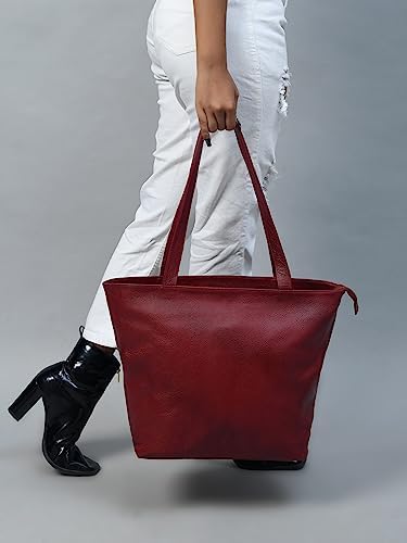 ADYAN Full Grain Buffalo Leather Office Shoulder Bag | Handbag Purse for Women (Maroon)