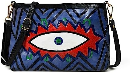 Handpainted Leather Bag Black & Blue