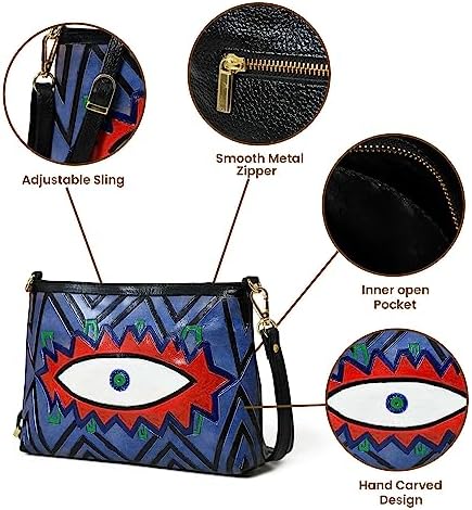 Handpainted Leather Bag Black & Blue