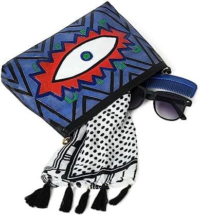 Handpainted Leather Bag Black & Blue