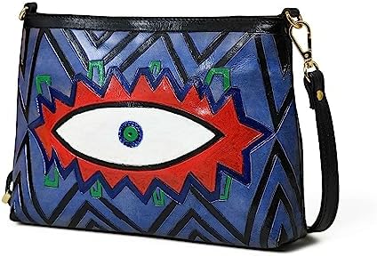 Handpainted Leather Bag Black & Blue