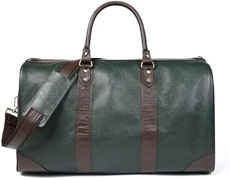 Adyan Leather Duffel Bag 20" Travel Carry on Weekender Luggage Overnight Bags for Women and Men (Green, 20 inch)