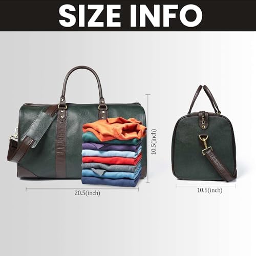 Adyan Leather Duffel Bag 20" Travel Carry on Weekender Luggage Overnight Bags for Women and Men (Green, 20 inch)