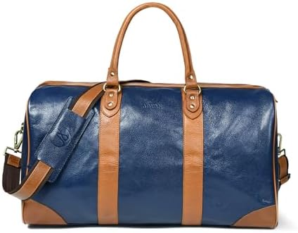 Adyan Leather Duffel Weekender Bag 20" for Men Women Handmade Soft Leather Overnight Weekend Travel Duffel Bags for Gym Sports (20 Inch, Navy Blue)