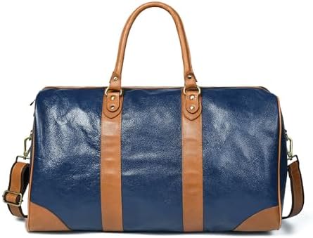 Adyan Leather Duffel Weekender Bag 20" for Men Women Handmade Soft Leather Overnight Weekend Travel Duffel Bags for Gym Sports (20 Inch, Navy Blue)