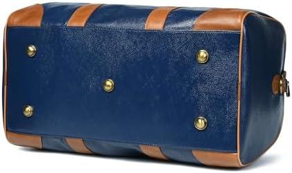 Adyan Leather Duffel Weekender Bag 20" for Men Women Handmade Soft Leather Overnight Weekend Travel Duffel Bags for Gym Sports (20 Inch, Navy Blue)