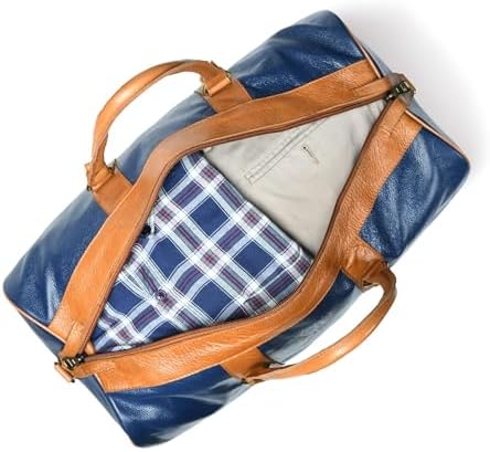 Adyan Leather Duffel Weekender Bag 20" for Men Women Handmade Soft Leather Overnight Weekend Travel Duffel Bags for Gym Sports (20 Inch, Navy Blue)