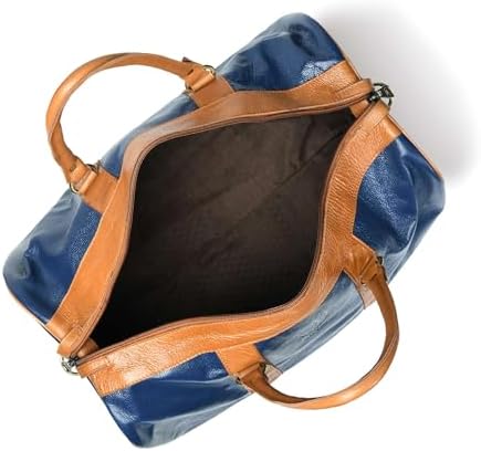 Adyan Leather Duffel Weekender Bag 20" for Men Women Handmade Soft Leather Overnight Weekend Travel Duffel Bags for Gym Sports (20 Inch, Navy Blue)