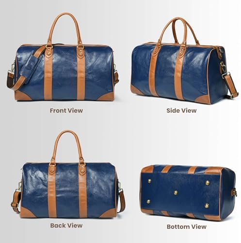 Adyan Leather Duffel Weekender Bag 20" for Men Women Handmade Soft Leather Overnight Weekend Travel Duffel Bags for Gym Sports (20 Inch, Navy Blue)