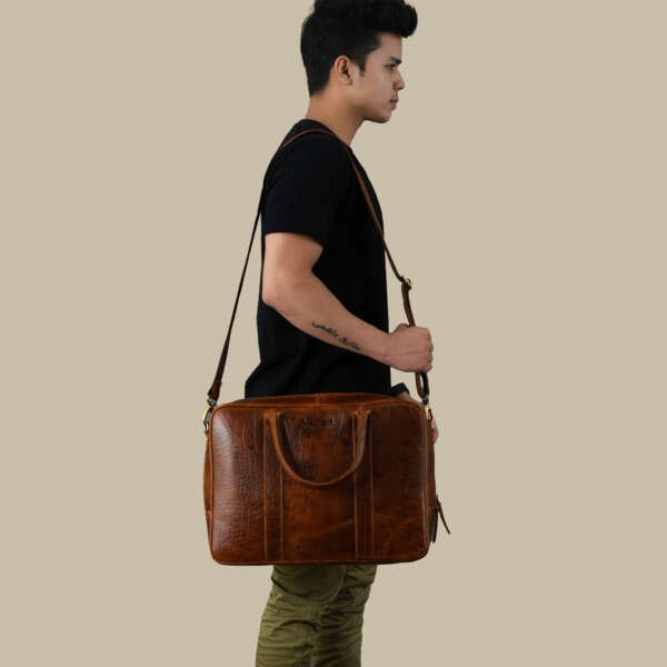 Leather Briefcase Messenger Bag for Men and Women (Brown) - Image 5